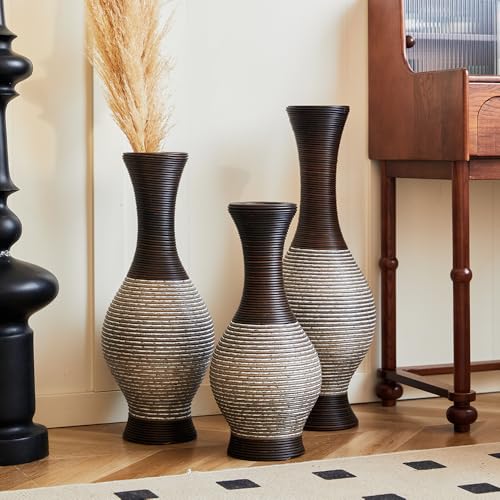 Floor PVC Decorated Vases Set of 3 for Gorgeous Home Decoration Large Classic PVC Vases 20in/24in/28in Height(Brown+White) - color: Brown+white