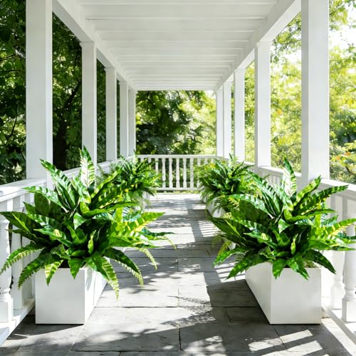 Fake Ferns,2Planter 35in Outdoor Faux Plants UV Resistant,3D Real Touch Fake Plants Total 120 Blades,Weatherproof Artificial Plants Outdoor Indoor for Garden Porch Home Living Room Decor - color: New Pteris Fern, size: 8Pcs
