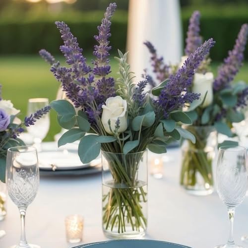 12 Pack Glass Cylinder Vases for Flower 6 Inch Tall Clear Centerpieces Bulk Vase Hurricane Floating Candle Holder for Table Home Decor Floral Shelf Party Dining Wedding Holiday Decoration - size: 6 Inch