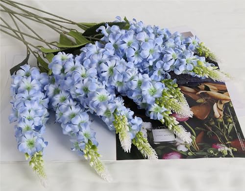 IPOPU 8PCS Snapdragon Artificial Flowers Blue Delphinium Artificial Silk Flowers Long Stem Hyacinths Fake Flowers for Wedding Home Outdoor Floral Arrangements Centerpiece Table Decorations (Baby Blue) - color: Baby Blue