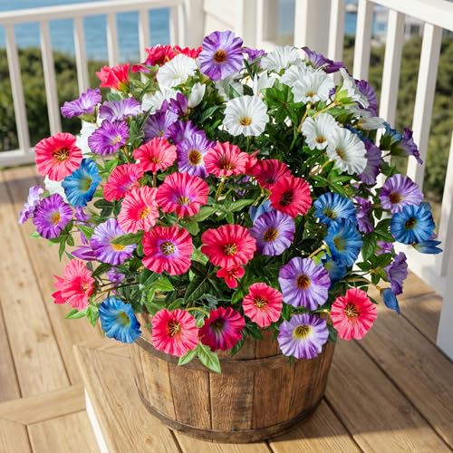 Colorful Artificial Morning Glory Flowers for Outdoor Planters, Premium UV Resistant Silk Faux Flowers for Porch, Hanging Basket & Window Box, Vibrant Garden Decor, No Pot, 13.3 Inch, 8 Bundles - color: Mixed Full Color 8pcs