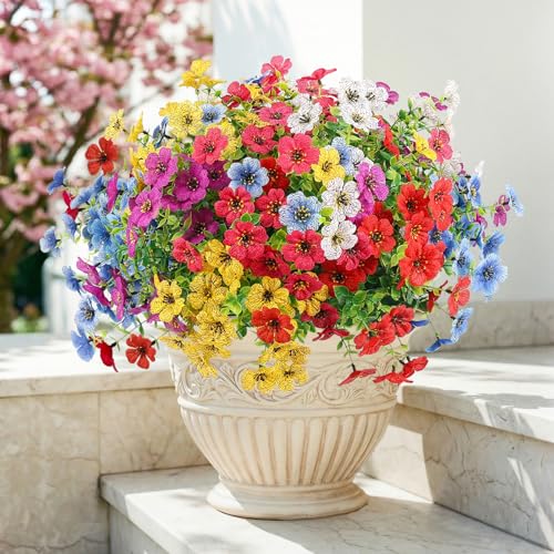 ATTGREAT Artificial Flowers Outdoors Faux Plants UV Resistant Fake Flowers Daisy Plastic Greenery Plnats Outside for Garden Planter Patio Porch Spring Summer Home Home Decor, 12 Bundles (Multicolor) - color: Multi Color, size: 12PCS