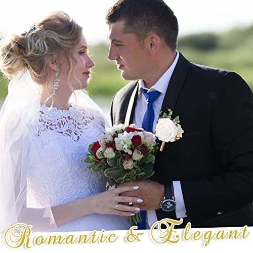MTLEE 15 Pcs Burgundy Boutonniere for Men Rose Wedding Boutonniere with Pin Groom Groomsmen Buttonholes Man Suit Corsage for Vintage Wedding Ceremony Anniversary Dinner - color: White, style: Classic