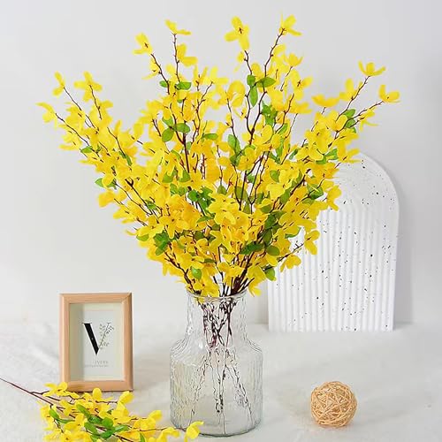 FERIAL 6Pcs Artificial Forsythia Flower Branches Spring Summer Yellow Silk Fake Winter Jasmine Artificial Orchids for DIY Floral Arrangement Wedding Party Home Office Indoor Outdoor Decorate - color: Yellow-6