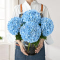 JINWOE Boho Light Blue Fake Hydrangea Artificial Flowers, 4Pcs 22" Large Lifelike Silk Artificial Hydrangeas, Full Fake Flowers for Bouquet Table Centerpieces Wedding Indoor Home - color: Light Blue