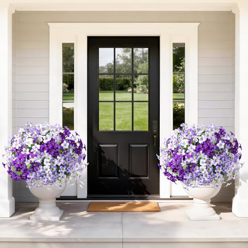 MARTINE MALL 24 Bundles Look Real Artificial Flowers for Outdoors, Realistic Fake Outdoor Flowers, UV Resistant Silk Petunia Flowers for Outside Faux Flowers for Outdoor Garden, Mixed Purple - color: Mixed Purple, size: 24 Bundles