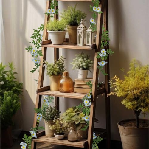2 Pcs Wildflower Garland Spring Flowers Garland 12 FT Blue Artificial Daisy Flowers and Leaves Faux Floral Vine for Mantle Baby Shower Wedding Arch Porch Staircase Summer Decor - color: Blue