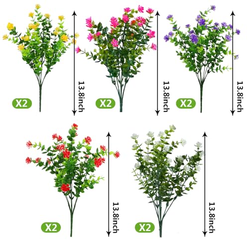 10PCS Artificial Eucalyptus Plants,Fake Boxwood Shrubs UV Resistant No Fade Faux Plastic Greenery for Wedding Bridal Bouquet Indoor Outdoor Home Garden Kitchen Office Table Vase(Mix Color) - color: Mix Colors