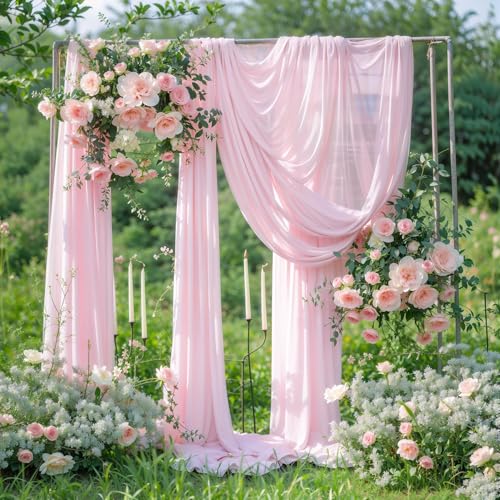 Wedding Arch Draping Fabric 2 Panels 18Ft Blush Chiffon Fabric Drapes Arbor Drapery for Wedding Ceremony Reception Swag Decorations - color: Blush, size: (2 Panels )6 Yards/36ft
