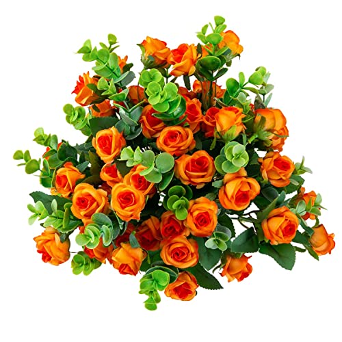 Artificial Flowers Fake Silk Rose for Decoration 33 Heads Small Roses Blooming Faux Flower Bouquet with Stem for DIY Vase Home Wedding Party 3 Pack Orange - color: Orange