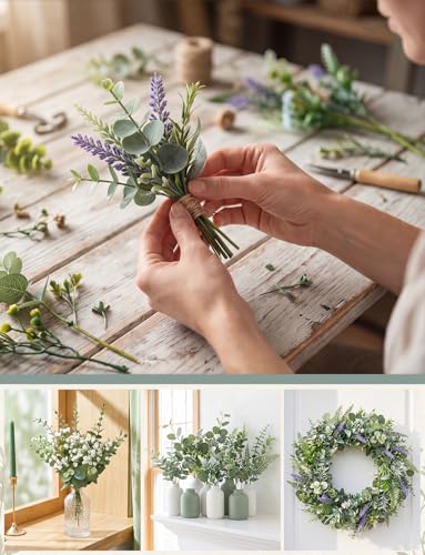 40Pcs Mini Fake Green Leaves Artificial Plants Flowers Garland Hanging for DIY Small Bouquets Baby Shower Wedding Home Party Decoration