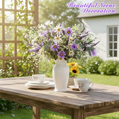Giegxin 6 Bundles Fake Artificial Flowers Bouquet Spring Silk Flowers Arrangements Faux Wildflowers Bouquets Stems Fake Plants for Wedding Table Centerpiece Rustic Home Vase Floral Table(Daisy) - style: daisy