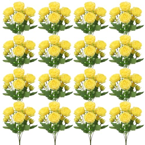 16 Pack Yellow Peonies Artificial Flowers, Fake Silk Hydrangea Bouquet for Bridal Wedding Home Table Decor Reusable Dining Opening Ceremony Birthday Arrangement Faux Floral - color: Yellow