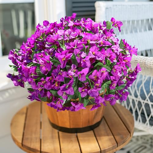 Fake Bougainvillea Artificial Flowers for Outdoors Spring Summer Decor, 4PCS Bougainvillea Outdoor Faux Plants Realistic Silk Flowers for Outside UV Resistant for Planter Patio Window Garden, Purple - color: Purple