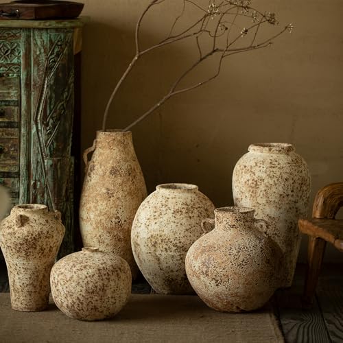 Ceramic Rustic Farmhouse Vase,Extra Large Terra Cotta Vase, Huge Pottery Decorative Flower Vases for Living Room Entryway Table Centerpiece Decor(14.5'' X 11'' x 11'') - color: Waist Line Honeycomb
