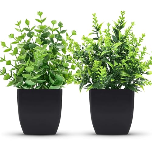 2 Pack Small Fake Plants Black Bathroom Accessories for Home Bedroom Bathroom Kitchen Decor - color: Black