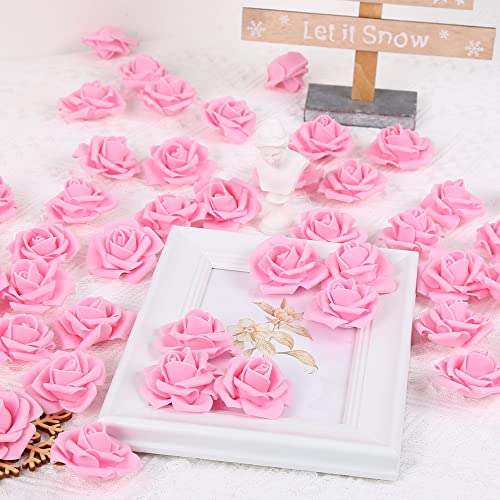 Foam Roses Artificial Flower Heads, 200 Pcs Stemless Fake Roses for DIY Craft Wedding Bouquet Party Decoration (Pink) - color: Pink