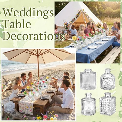 36 Pcs Artificial Flowers Table Centerpiece with Vases Colorful Wildflower Centerpieces Silk Flower Arrangement for Wedding Baby Shower Table Centerpieces Party(Fresh Color,Clear) - style: Fresh Color