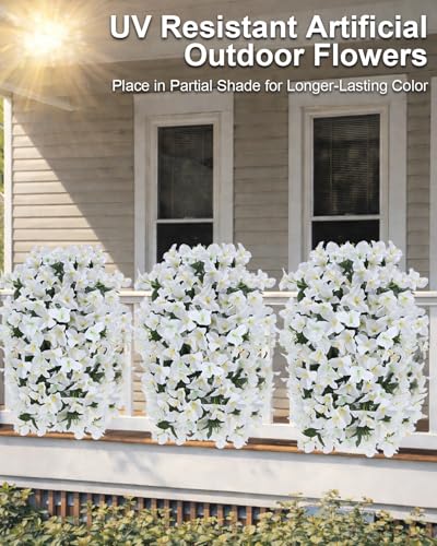 Artificial Flowers for Outdoors – 2 Bundles of UV-Resistant Artificial Bougainvillea, Realistic Silk Flowers for Front Porch, Patio, Garden, Window Boxes & Hanging Baskets (White, 2) - color: White, size: 2 Bundles