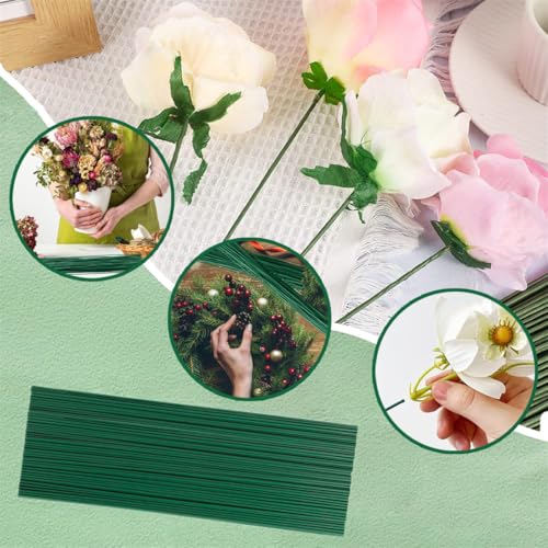Floral Stem Wire 100 Pcs Florist Wire Stems 14 Gauge Flower Stems Crafts Wire for DIY Flower Artificial Arrangements Wreath Making Supplies 16 Inch
