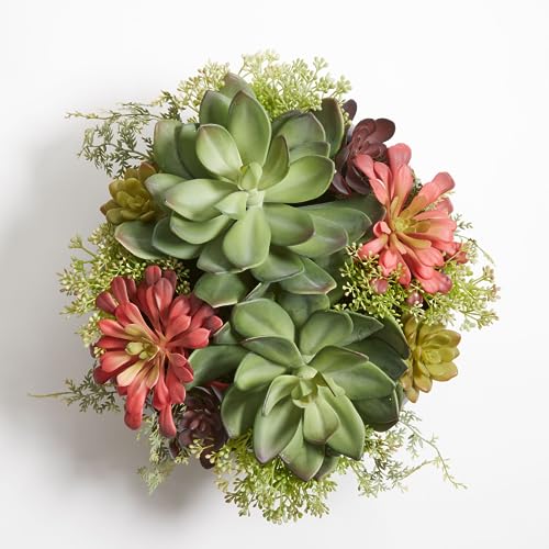 CG Hunter Faux Succulent Arrangement, Premium Artificial Indoor Plant Enhances Interior Design, Display on Any Surface in Your Home Adding an Inviting Touch of Nature, Grey Planter Pot Included - size: 14" Round Grey Planter