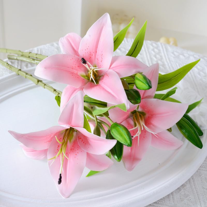 JOSON 6-piece Artificial Lily Easter Lily Artificial Flower Set, Non Fading, Used for Wedding, Family Gathering, Office Decoration (Pink) - color: Pink