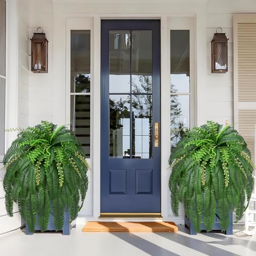 Livole 2 Pcs 67" Fake Ferns Large Artificial Plants Outdoor, Artificial Ferns for Outdoors Large Faux Boston Fern with 57 Branches Realistic UV Resistant for Planter Home Garden Porch Hanging Decor - size: 67"-55 Branches-2 Pcs