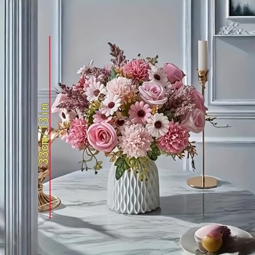 2 Bouquets of Vibrant Pink and White Peonies - Real Touch Artificial Flower Arrangement with Roses, Lavender, and Eucalyptus - Perfect for Weddings, Birthdays, Anniversaries - color: Pink