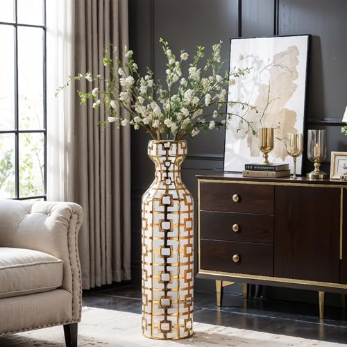 White with Golden Vase for Modern Home Decoration, 24.4 inch Tall Floor Vases for Home Decor, Ceramic vases for décor, Suitable for Living Room Decor, Bathroom Decor and Office Décor - color: White With Gold
