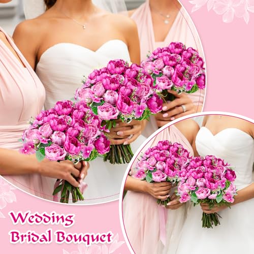 Olgaa 12 Bundles Peonies Artificial Flowers Fake Peony Bouquet Faux Peonies Flowers Bulk with Stems Flower Balls for Centerpiece Table Decorations Wedding Bridal Floral Arrangement (Rose Red) - color: Rose Red