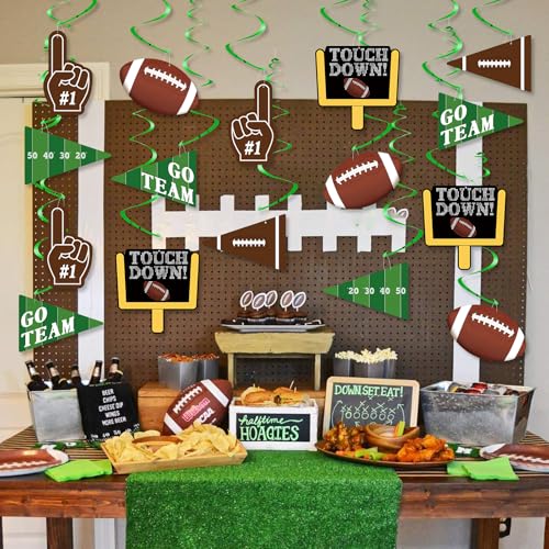 24Pcs Football Party Decorations, Football Hanging Swirls Decoration for Sports Birthday Party Decor, Ceiling Hanging Decor for Football Birthday Game Day Tailgate Party Supplies - color: Green