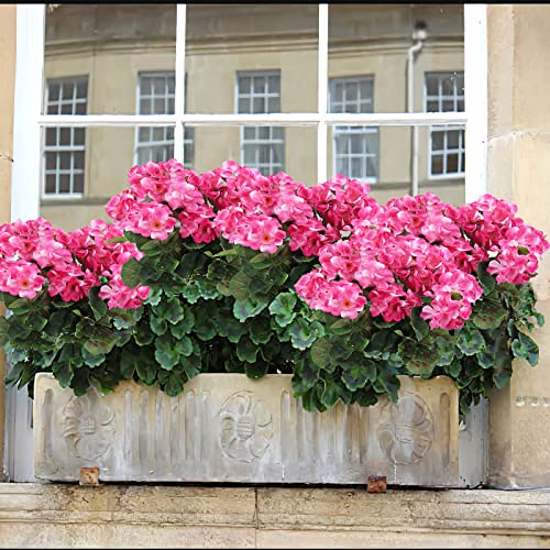 CISDUEO 2 Pcs Artificial Geraniums Outdoor Silk Flowers Pink Artificial Geranium Bush Faux Flowers Geraniums for Floral Home Decor Indoor Garden Patio Grave Cemetary Vase Table Centerpiece - color: Pink