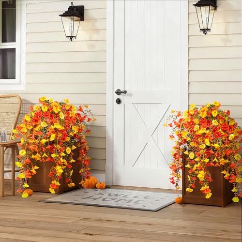 Artificial Flowers for Outdoors Fall Hanging, 4-pack Artificial Morning Glory includes 180 Flowers, Uv-Resistant Faux Silk Fake Realistic Plants for Home Garden Porch Patio Balcony Planter Yard - color: Orange