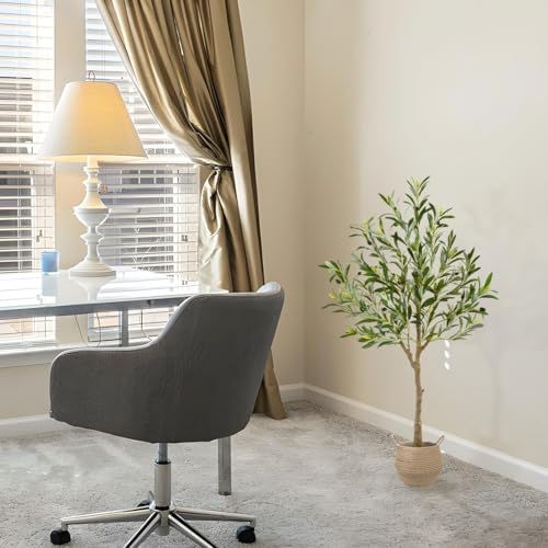 Warmplants Artificial Olive Tree, 4ft Tall Fake Olive Leaves Plant with Basket, Indoor Outdoor Faux Olive Topiary Silk Tree for Home Livingroom Office Décor - size: 4ft