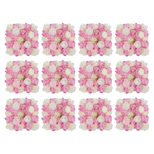 12 Pcs Artificial Flower Wall Panels Silk Dahlia Rose 3D Faux Flower Backdrop Panels Background Decorative for Wedding Celebrations Festive Party Home, 23.62 * 15.74in (Pink-4) - color: Pink-4