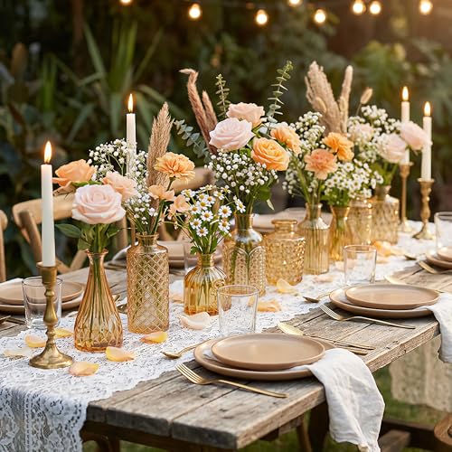 12 Pcs Clear Bud Vases Set, Small Vintage Glass Clear Bud Flower Vases Bulk Multiple Shape Cute Mini Glass Bottles Vases for Rustic Wedding Centerpieces Table Decorations and Home Decor (12, Gold) - color: Gold