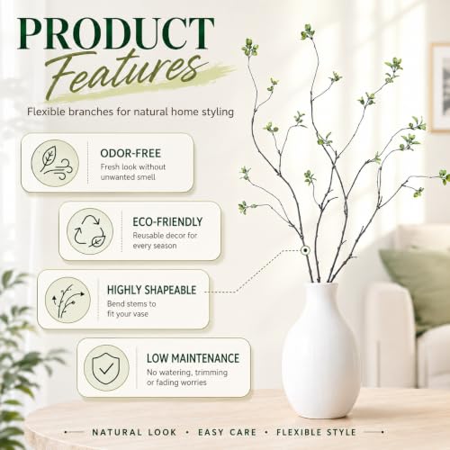 4 Pcs 38.5" Tall All-Black Artificial Branches with Leaves, Realistic Faux Ficus Greenery Stems, Bendable Fake Plant Twigs for Tall Floor Vases, Home Centerpiece, Office & Spring Decor - color: Black