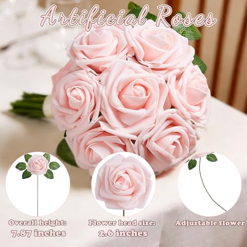 16 Pcs Fake Pink Roses Artificial Flowers | Pink Foam Roses with Stems, Artificial Flowers for DIY Wedding Bouquets, Centerpieces, Party, Home Decor - color: Peach Pink