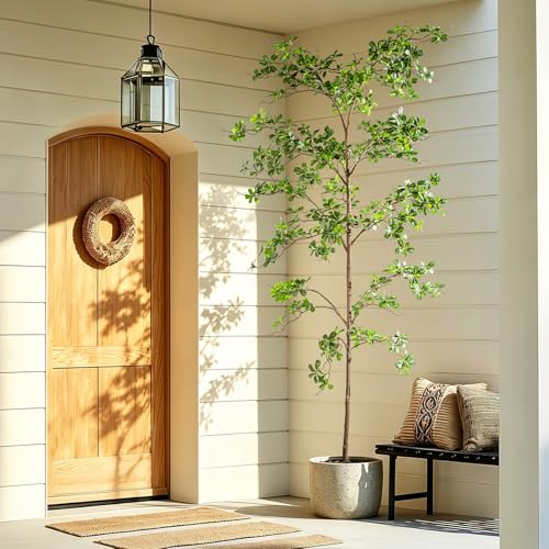 Erimda Faux Black Olive Tree 8ft, Faux Plants Indoor Large Tall Tree Artificial Shady Lady Tree with Natural Wood Trunk & Realistic Leaves, Fake Olive Plant for Home Office Indoor Decor - color: Green, size: 8ft