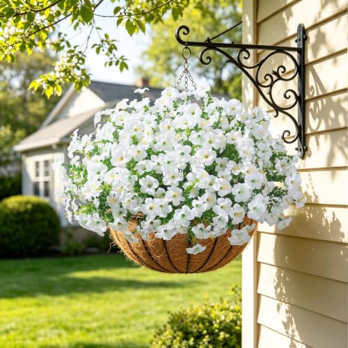 Artificial Flowers for Outdoors Fake Plants Outside Decoration, 20 Bundles White Silk Petunia with Eucalyptus UV Resistant Realistic Faux Flowers for Outdoor Planters Garden Balcony Yard Porch Patio - color: White