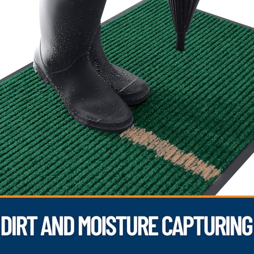 OLANLY Front Door Mat Indoor Outdoor Entrance, Waterproof Heavy Duty Doormat, Fade Resistant, Low Profile, Easy Clean Patio Porch Welcome Floor Mats for Entry, 33x21, Green - color: Green, size: 33" X 21"