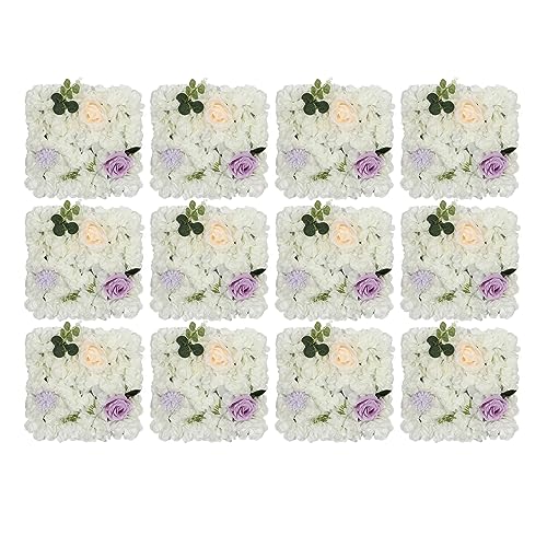 12Pcs Artificial Flower Wall Panel 15" X 15" Flower Wall Decor Backdrop Panels Floral Backdrop Wall Faux Flower Panel for Home Party Wedding Photo Backgdrop Decor (White, Purple) - color: White, Purple