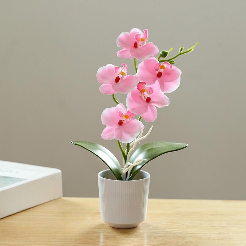 10.2" Orchids Artificial Flowers Fake Orchid Plant Potted Butterfly Orchid Silk Flowers Decor for Home Living Room Bathroom Wedding Office Decoration (Pink) - color: Pink