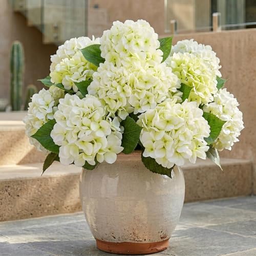 Oairse 3Pcs White Hydrangea Artificial Flowers 19.7 in Real Touch Faux Hydrangea Stems Silk Flowers with Stems White Fake Flowers Bouquet for Floral Arrangements Table Centerpieces Wedding Home Decor - color: White