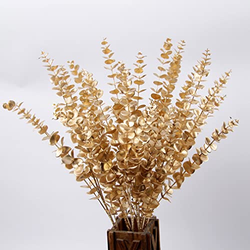 PASYOU Artificial Plants for Christmas Decor, Fake Gold Eucalyptus Plastic Grass Shrubs Leaves Indoor Outdoor Home Garden Party Hotel Wedding Event Faux DIY Decoration - 30 Inch Golden 2 Pack - color: (Tall) Gold Eucalyptus - 2 Pack
