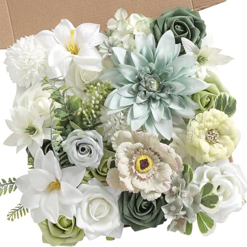 Artificial Flowers Combo Forest Green Silk Fake Flower for DIY Wedding Bridal Bouquets Floral Arrangement Birthday Cake for Table Centerpieces Baby Shower Anniversary Party Home Decor - color: Forest Green