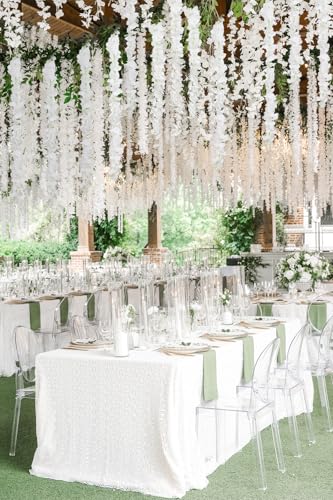 3PCS White Wisteria Hanging Flowers, 5.25ft Artificial Wisteria Garland with 6 Branches Realistic Silk White Hanging Flowers for Decoration, Wedding Arch, Party Backdrop, and Home Wall Decor - color: White