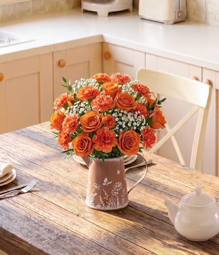 Yoillione Farmhouse Metal Flower Vase, Rustic Clay Brown Jug Pitcher Mini Vase for Flowers, Shabby Chic Home Decor Small Vase, Gifts for Women - color: Clay Brown Wildflower, size: Mini