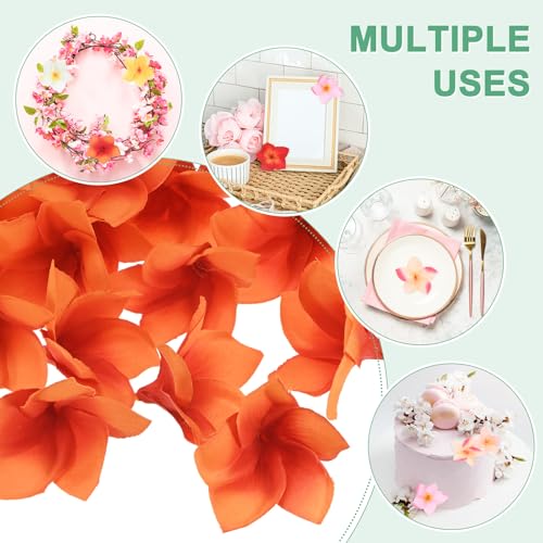 M METERXITY 10-Pack Artificial Plumeria Flowers, Fake Silk Heads Flower Hawaiian Plumeria Petal for DIY Crafts/Dress/Wedding/Party Decoration [Orange, 3.9"/ 10cm] - color: Orange