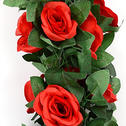 5pack Flower Garland Artificial Fake Rose Garland Vine Artificial Flowers for Decoration Floral Garlands Decor-Total 41 Ft (Red) - color: Red